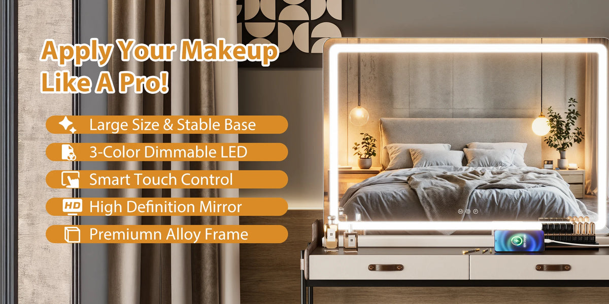 LED Vanity Mirror with Dimmable 3-Color Lighting