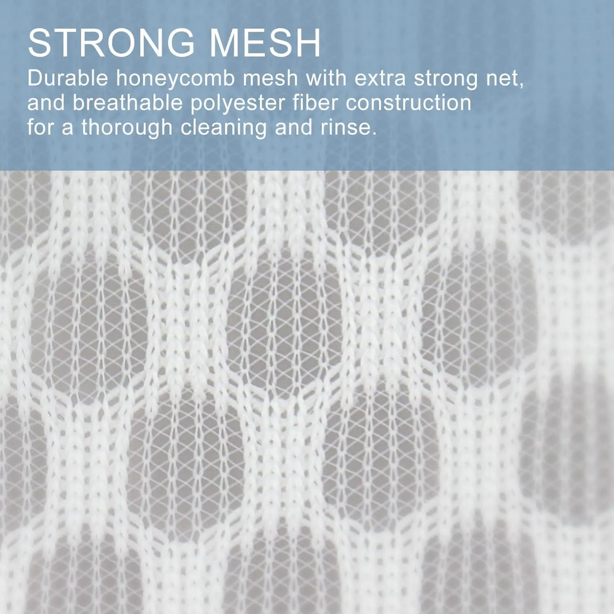 Close-up view of a strong mesh laundry bag with a honeycomb pattern