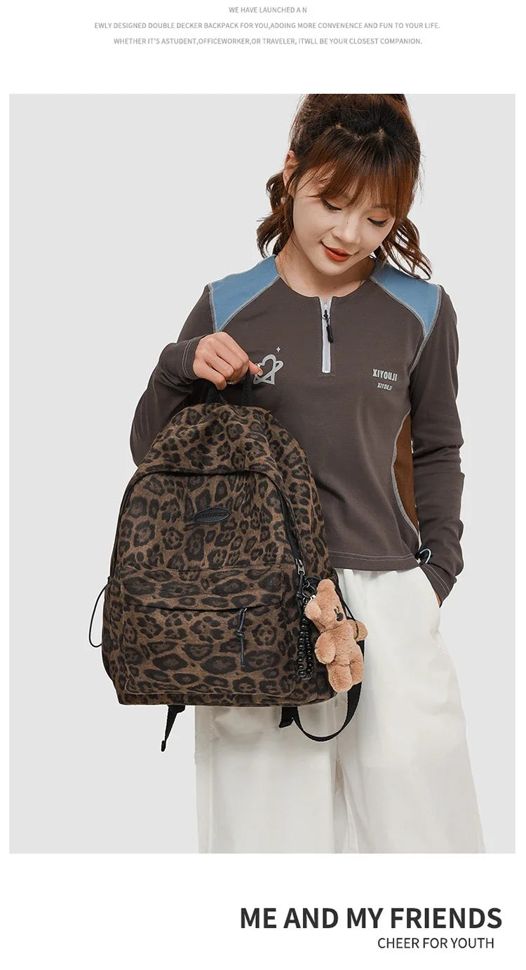 Leopard Print Casual Backpack for School & Daily Use