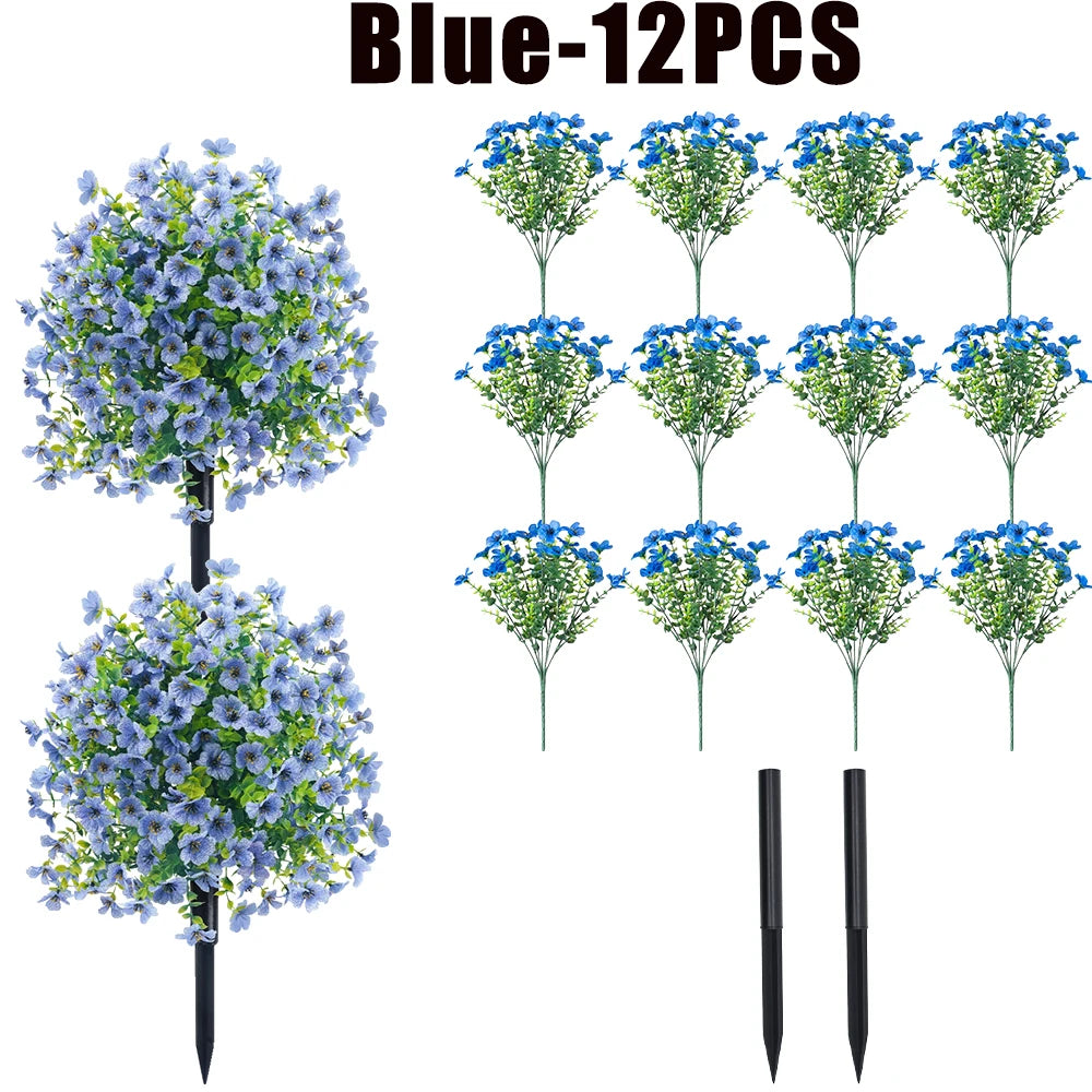 Blue 12 piece faux orchid branches for indoor and outdoor decor