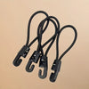 Black heavy-duty elastic tie-down straps with metal hooks displayed against a beige background.