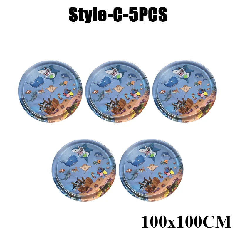 Five silicone Style-C mats measuring 100x100cm featuring marine life designs for baby water play