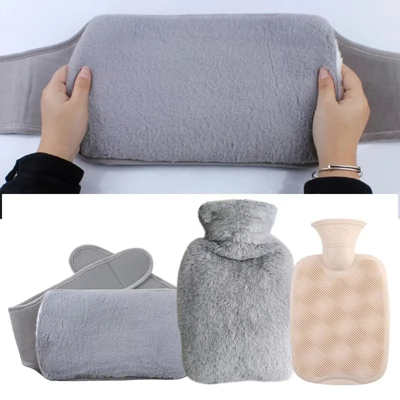 Cozy Plush Hot Water Bottle with Soft Cover – Reusable Hand Warmer & Pain Relief