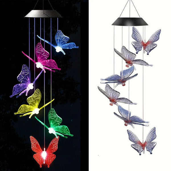 Solar Butterfly Wind Chime with Color-Changing Lights
