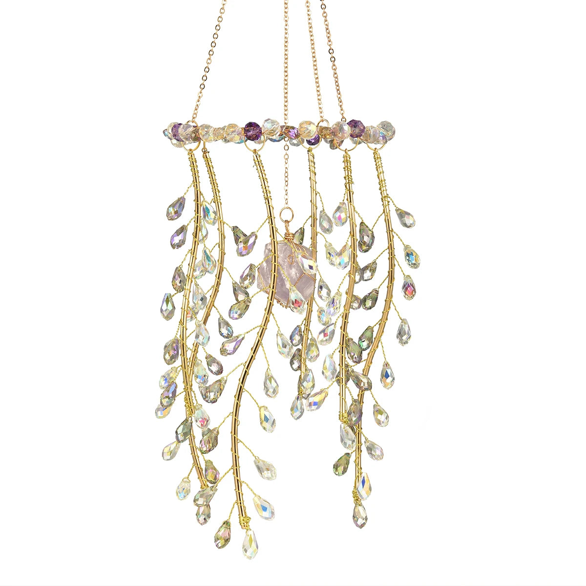Crystal Willow Suncatcher Wind Chime in Natural Stone Finish
