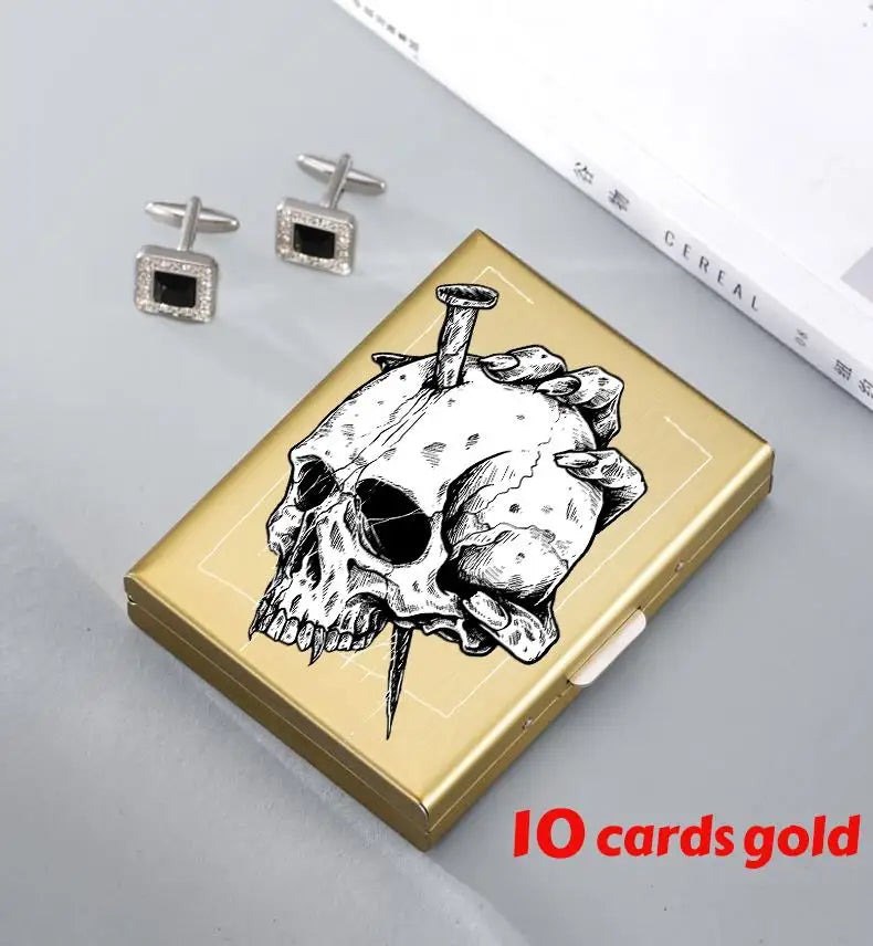 Skull Print Stainless Steel Credit Card Holder Wallet