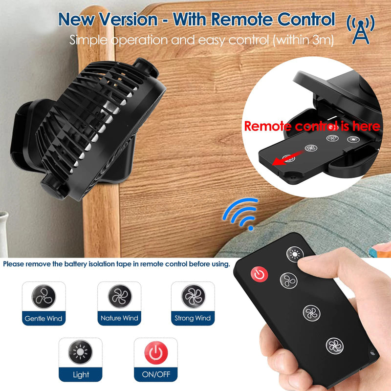 Portable Rechargeable Fan with LED Light and Remote Control