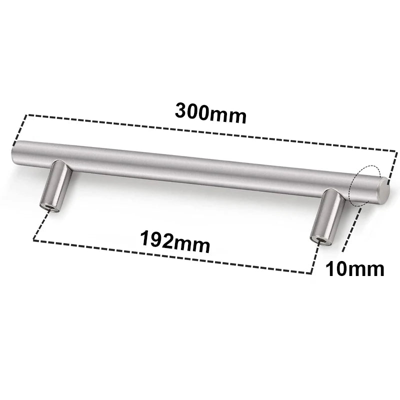 Moderne Edelstahl-T-Bar-Schrankgriffe mit Maßen 300mm, 192mm und 10mm