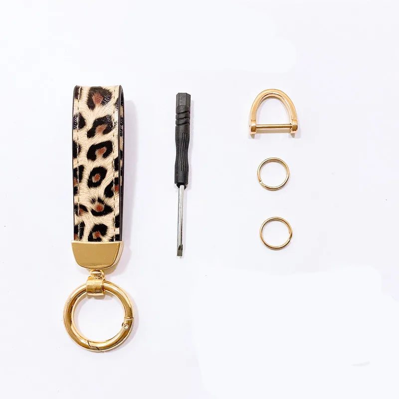 Zebra Print Leather Keychain with Animal Pattern