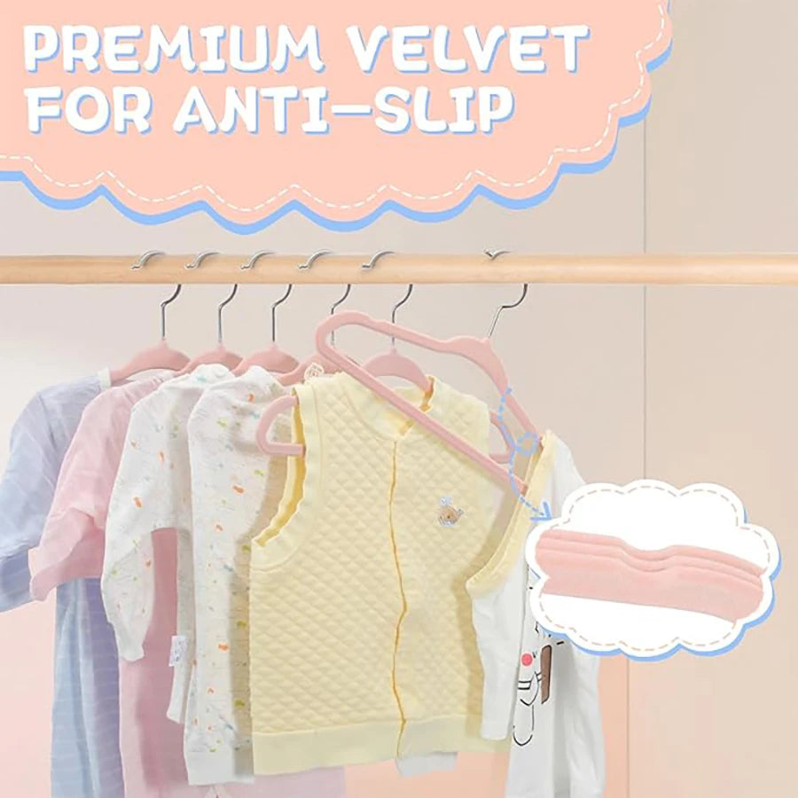 Kids' Velvet Non-Slip Slim Hangers with 360° Swivel Hooks (10-Pack)