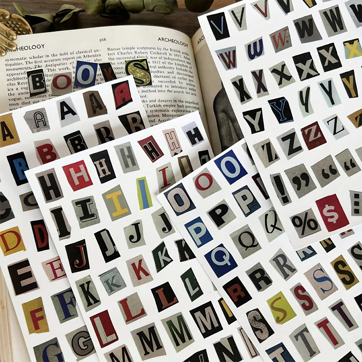 A collection of 181 vintage alphabet letter stickers in various colors and styles for scrapbooking