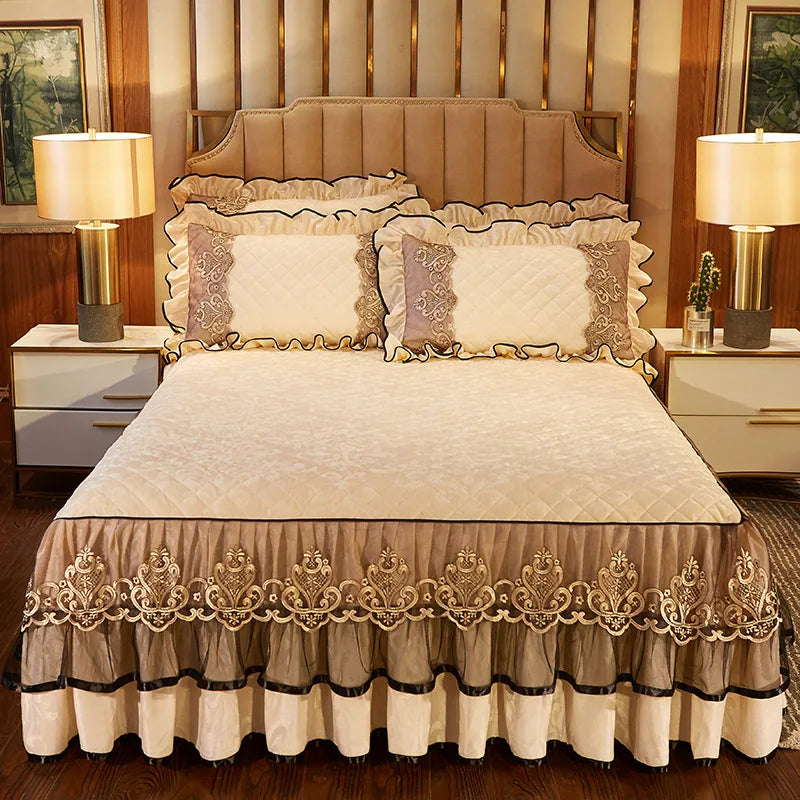 Lace Bed Skirt Set with Matching Pillowcases