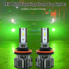 Pair of gold or lemon green LED highlighting front fog lights installed in a vehicle.