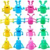 A set of five colorful monster-shaped finger fidget toys in yellow, blue, pink, and green.