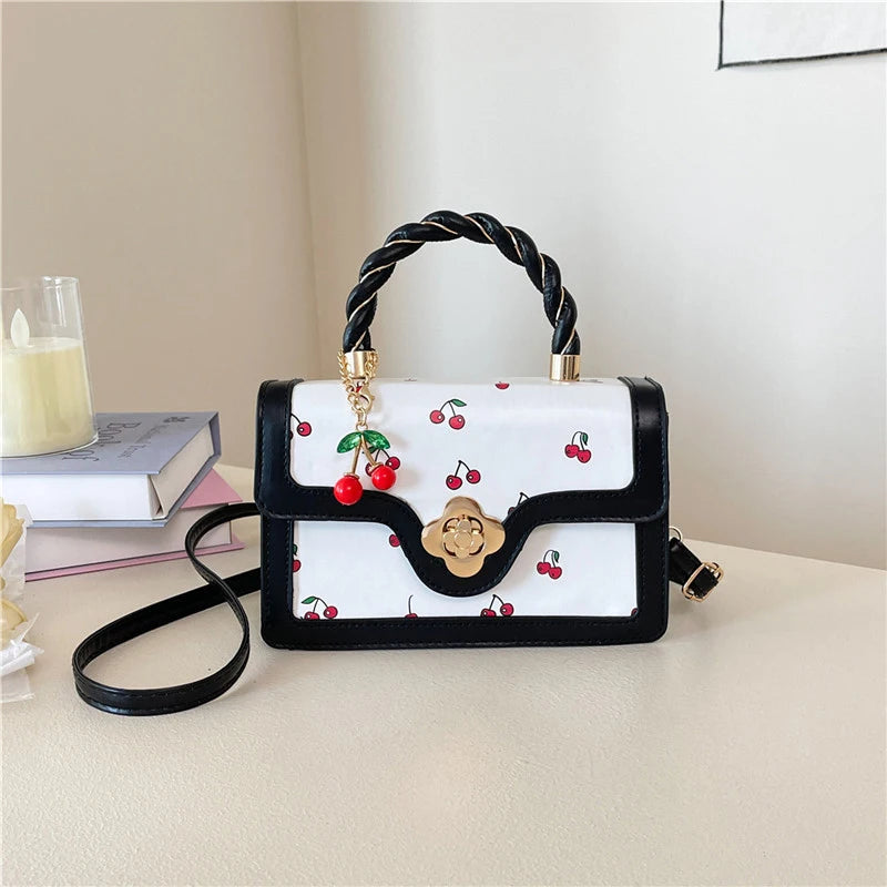 Cherry Print Crossbody Bag with Top Handle
