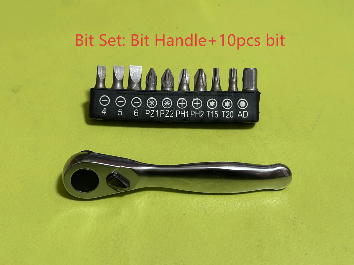 Compact 2-in-1 Ratchet Wrench with Socket and Bit Drives