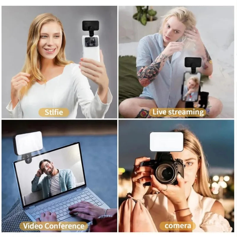 Clip-On LED Selfie Light with 3 Color Modes and Adjustable Brightness