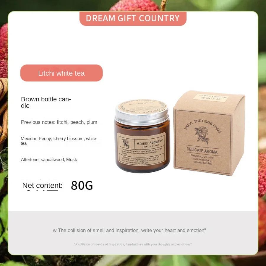 Hand-Poured Soy Wax Aromatherapy Candle in Amber Glass Jar