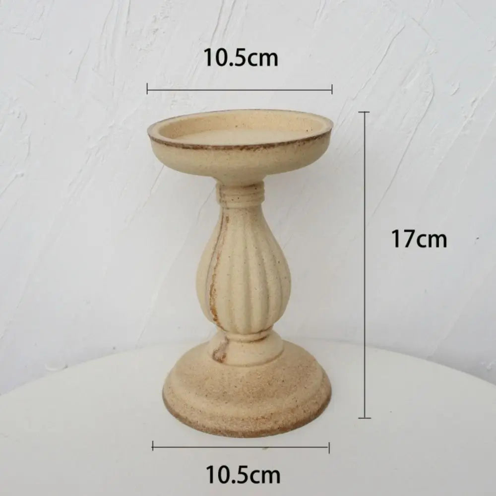 Set of 3 Wooden Candlestick Holders - Antique Style Decor