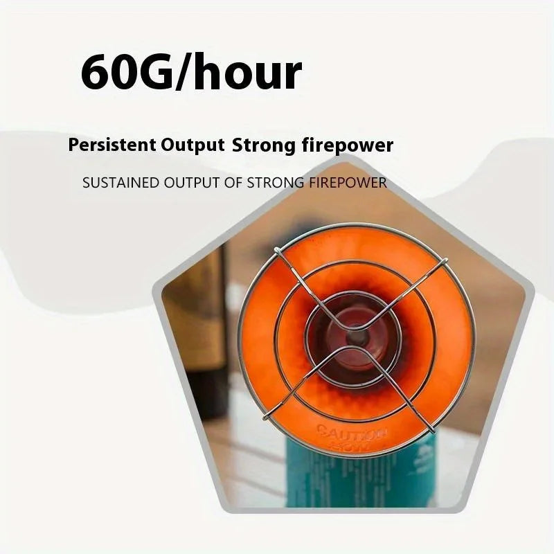 Close-up view of a portable butane gas stove with an orange burner element.