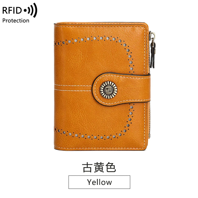 Vintage RFID-Blocking Tri-Fold Wallet with Ample Storage