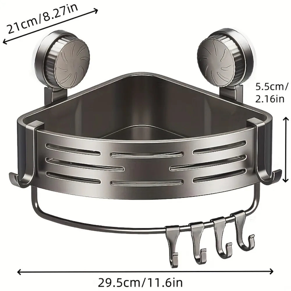 Suction Cup Bathroom Storage Shelf with Hooks – No-Drill Wall Organizer