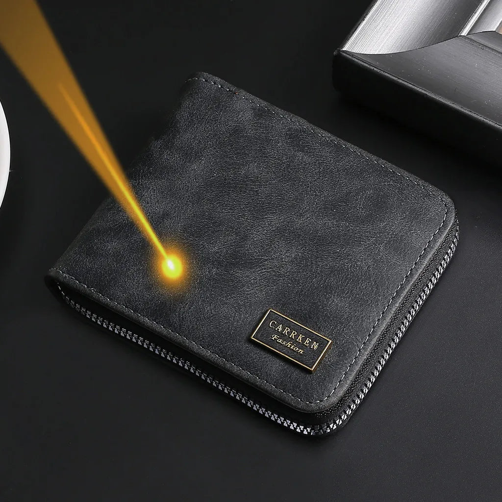 Personalized Engraved Leather Wallet for Men with Coin Pocket