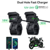 Dual Hole Fast Charger for a motorcycle, showing 18W and 30W output capabilities.