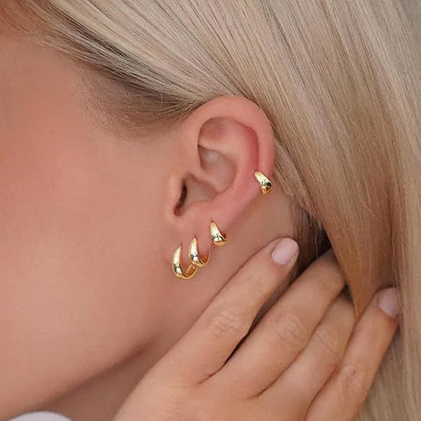Chunky Gold-Plated Hoop Earrings Set