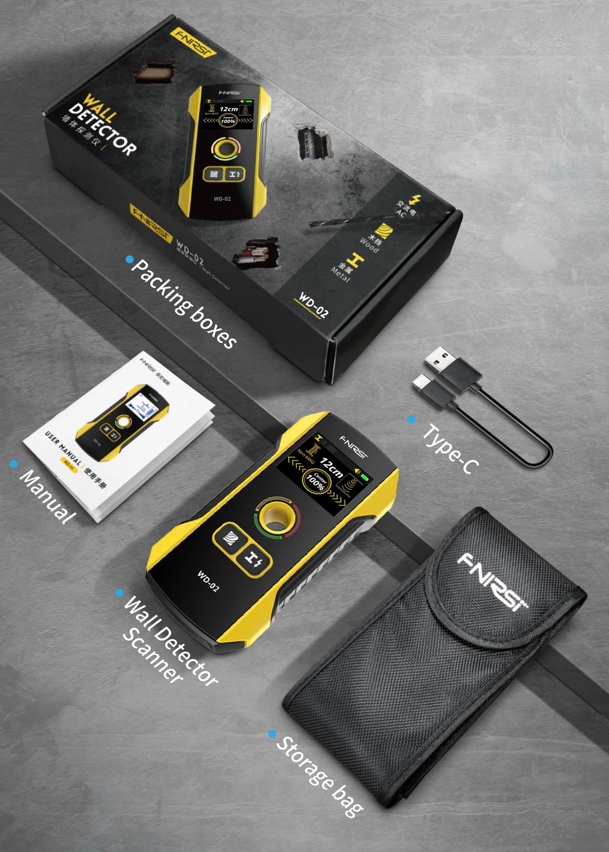 Wall Scanner Stud Finder with TFT Display and AC Wire Detection