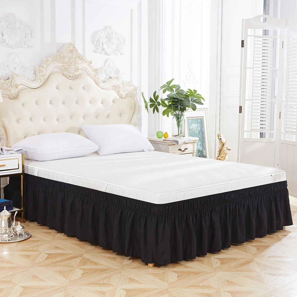 Adjustable Elastic Bed Skirt with Ruffle Trim
