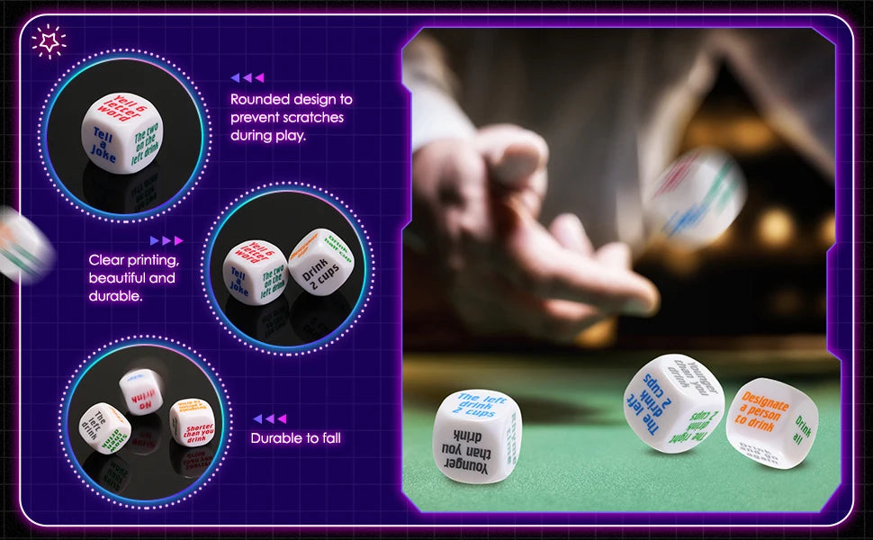 Party Dice Drinking Game Set with 36 Fun Challenges