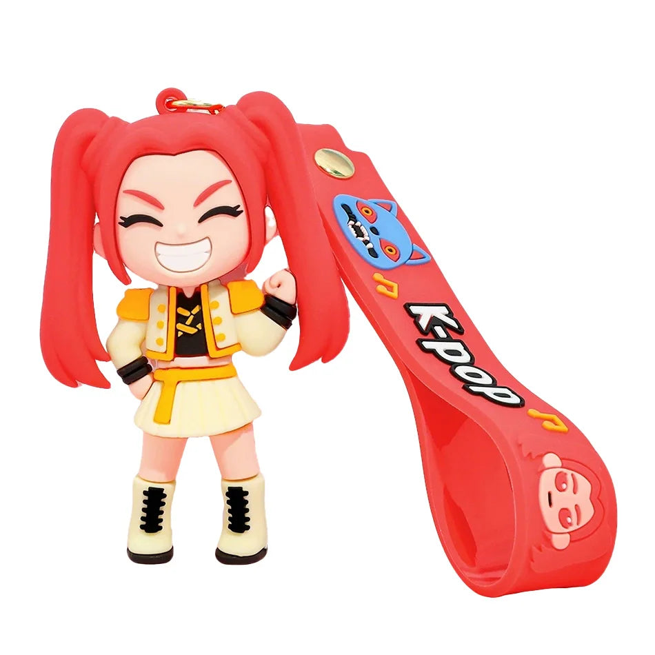 Anime Demon Hunters Girls Keychain Set with Tiger Charm