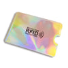A translucent, iridescent aluminum card holder designed for RFID protection.