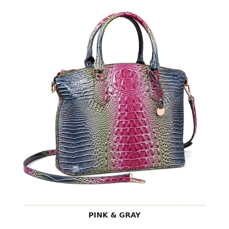 Vintage Croc-Embossed Structured Satchel Handbag