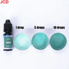 A set of green liquid candle dye drops in various quantities, including 1 drop, 5 drops, and 10 drops.