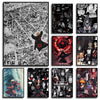 A collection of manga and anime style artwork featuring characters in various poses and dramatic scenes.