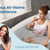 A woman relaxing in a luxurious bathtub with flowers, enjoying a spa experience.