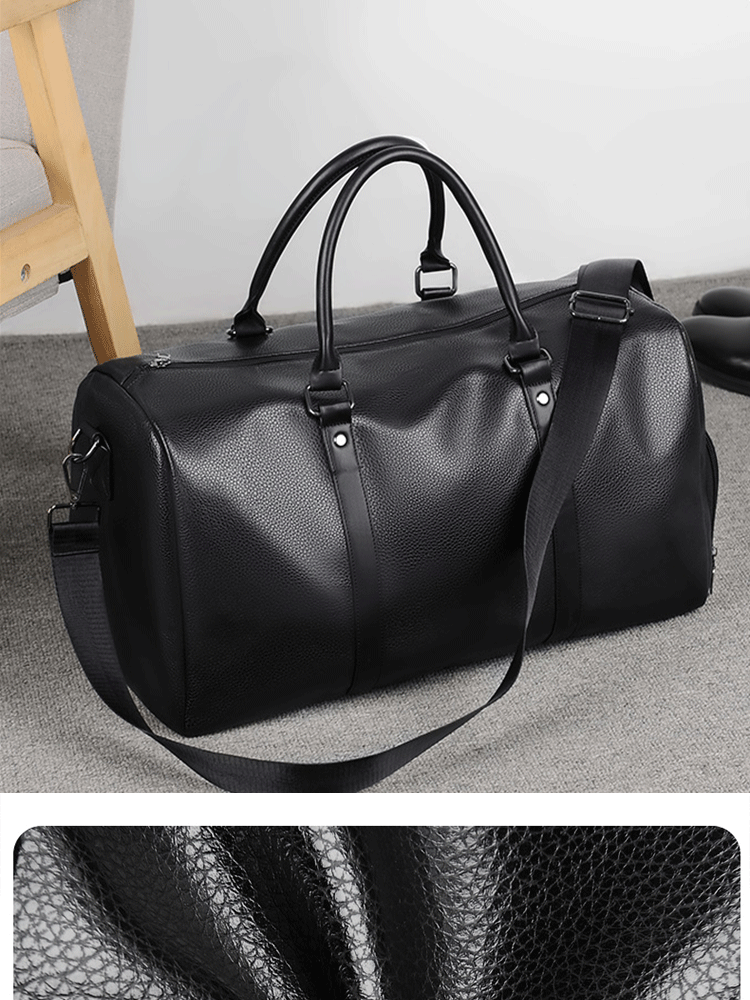 Retro PU Leather Weekender Duffel Bag with Adjustable Shoulder Strap