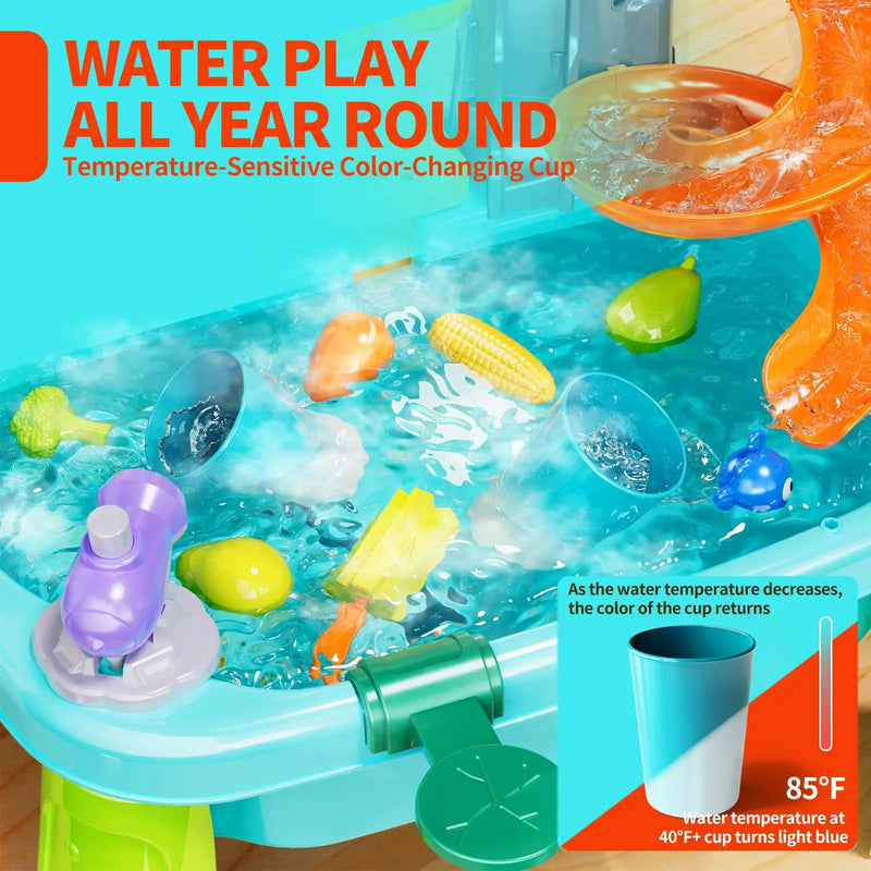 Interactive Water Play Table with Electric Faucet & Fishing Game