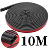 A roll of black flexible rubber door seal strip with a red backing, labeled 10M.