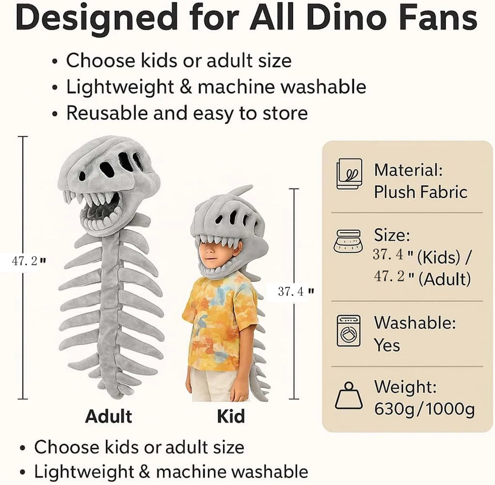 Funny Dinosaur Skeleton Plush Hat Costume