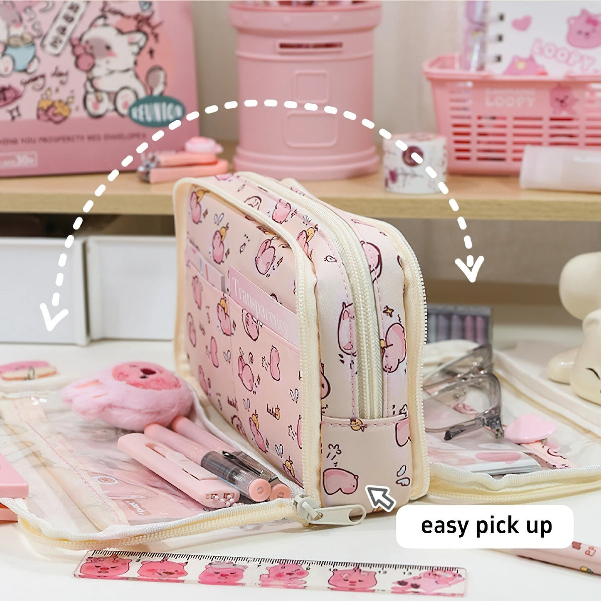 Transparent Double-Sided Pencil Case with Capybara Design
