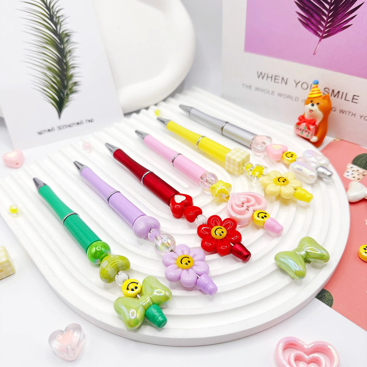 Cute Acrylic Beaded Ballpoint Pens – Set of 6