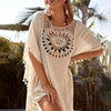 Sunflower Print Knitted Beach Tunic with Fringe