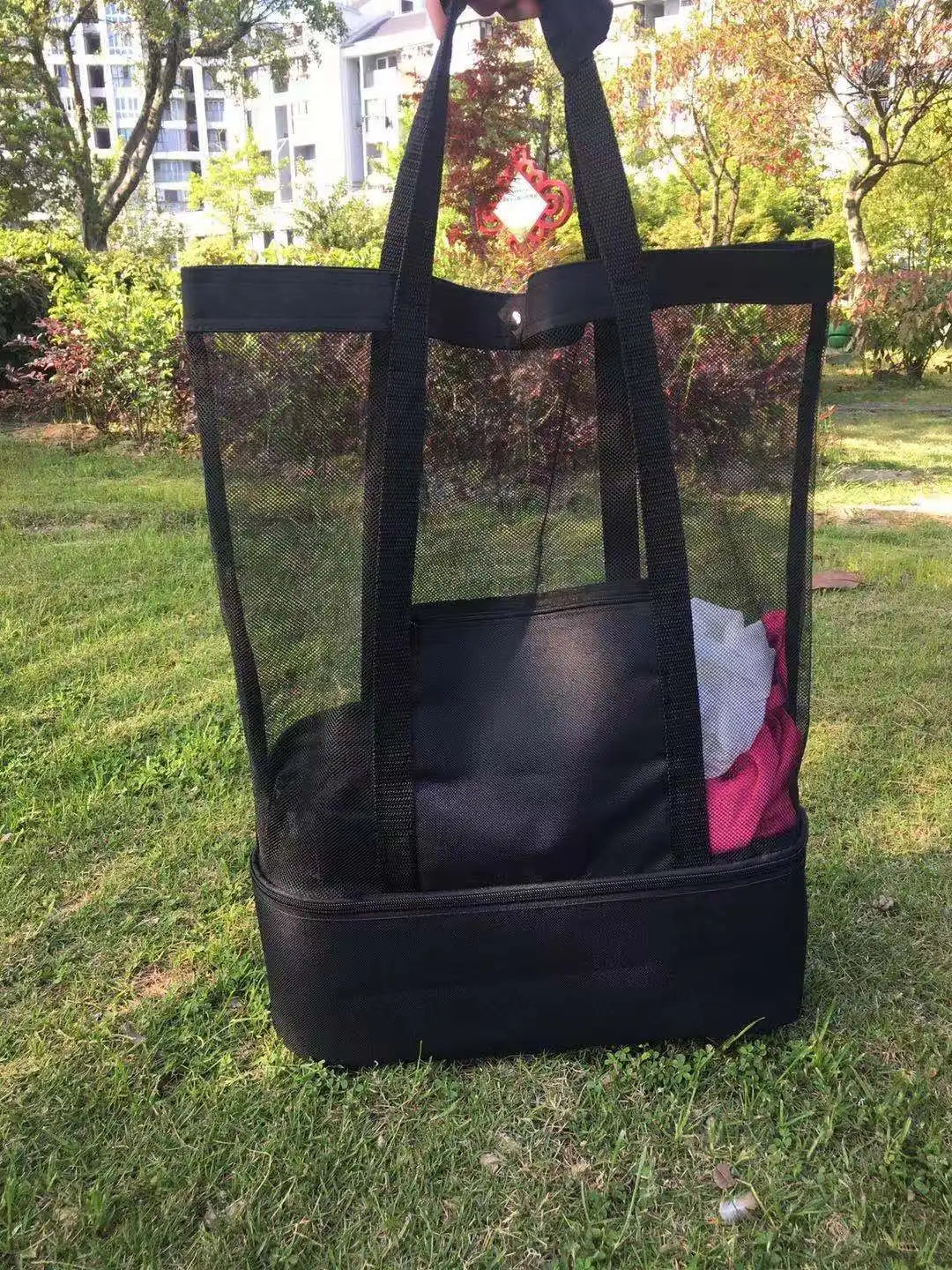 Insulated Mesh Beach Tote with Cooler Compartment