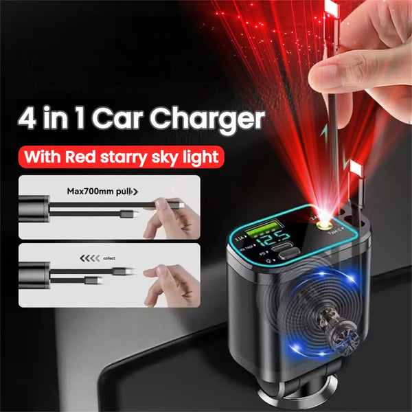 Chargeur de voiture rétractable à double port USB-C