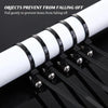 Black reusable screw-hole cable ties preventing items from falling off a white pole.