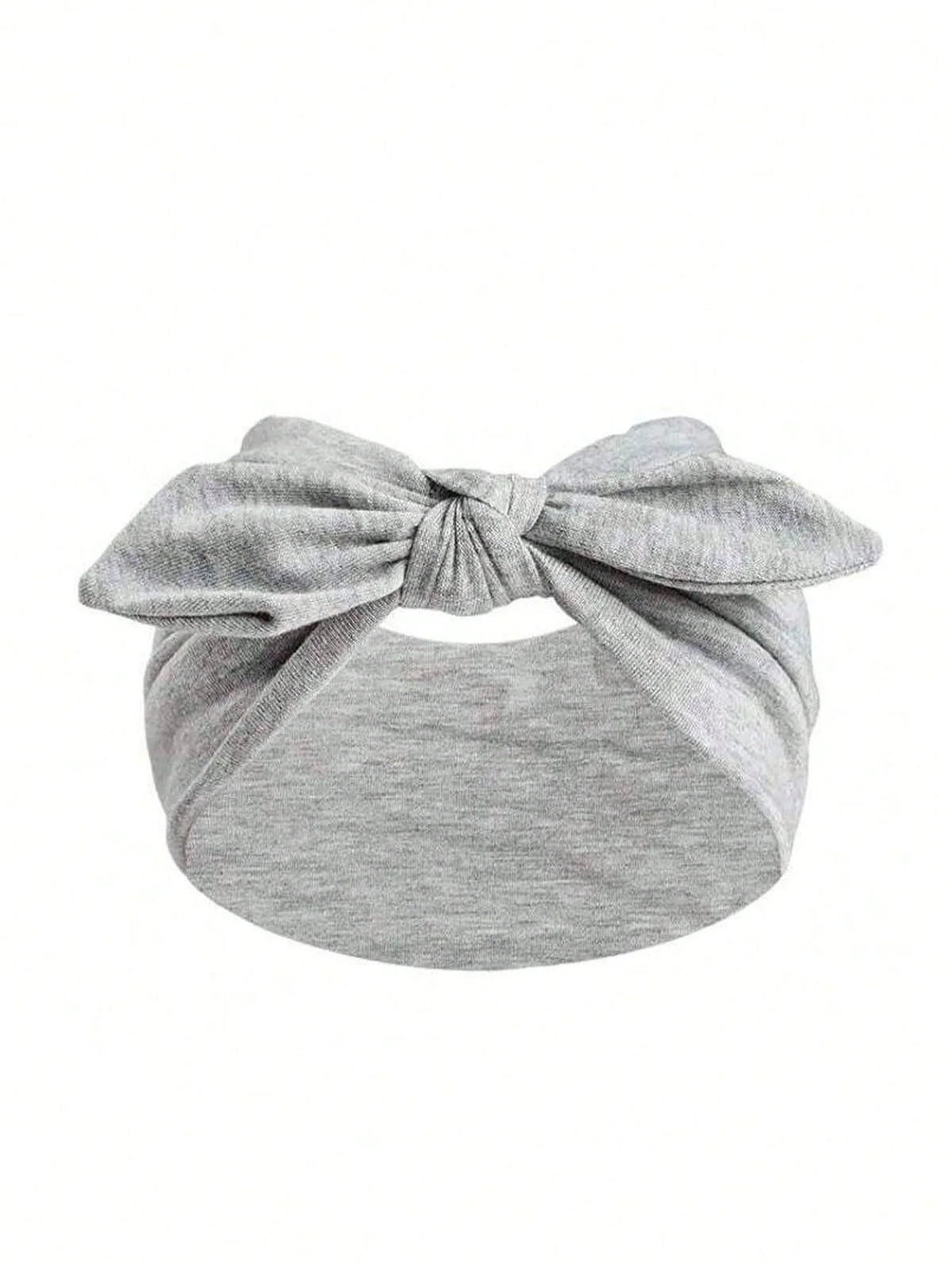 A gray bohemian bow and rabbit ear wide headband.