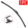 A black universal frameless windshield wiper blade with a J/U hook fit.